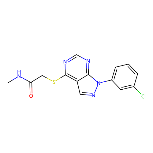 2-[1-(3-chlorophenyl)pyrazolo[3,4-d]pyrimidin-4-yl]sulfanyl-N-methylacetamide structure