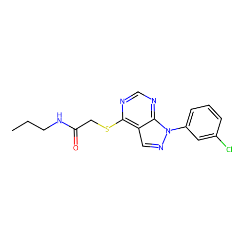 2-[1-(3-chlorophenyl)pyrazolo[3,4-d]pyrimidin-4-yl]sulfanyl-N-propylacetamide structure