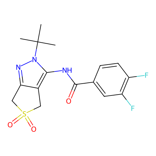 N-(2-tert-butyl-5,5-dioxo-4,6-dihydrothieno[3,4-c]pyrazol-3-yl)-3,4-difluorobenzamide structure
