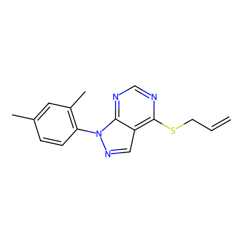 4-(allylthio)-1-(2,4-dimethylphenyl)-1H-pyrazolo[3,4-d]pyrimidine structure