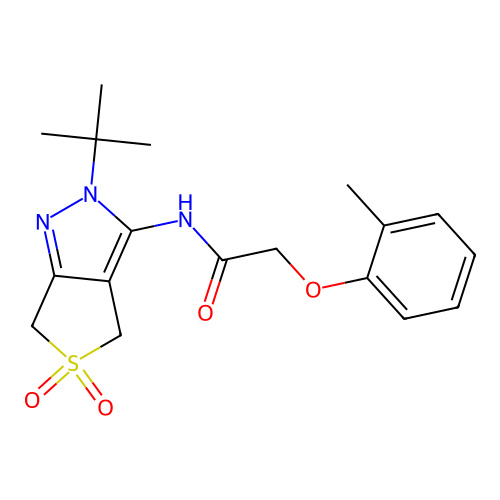 N-(2-tert-butyl-5,5-dioxo-4,6-dihydrothieno[3,4-c]pyrazol-3-yl)-2-(2-methylphenoxy)acetamide structure