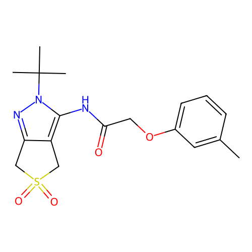 N-(2-tert-butyl-5,5-dioxo-4,6-dihydrothieno[3,4-c]pyrazol-3-yl)-2-(3-methylphenoxy)acetamide structure