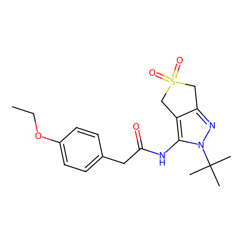 N-{2-tert-butyl-5,5-dioxo-2H,4H,6H-5lambda6-thieno[3,4-c]pyrazol-3-yl}-2-(4-ethoxyphenyl)acetamide structure