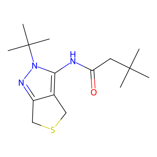 N-(2-tert-butyl-4,6-dihydrothieno[3,4-c]pyrazol-3-yl)-3,3-dimethylbutanamide structure