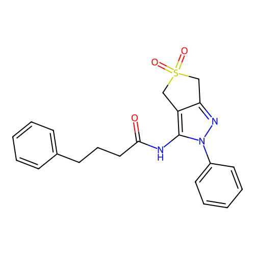 N-(5,5-dioxo-2-phenyl-4,6-dihydrothieno[3,4-c]pyrazol-3-yl)-4-phenylbutanamide structure