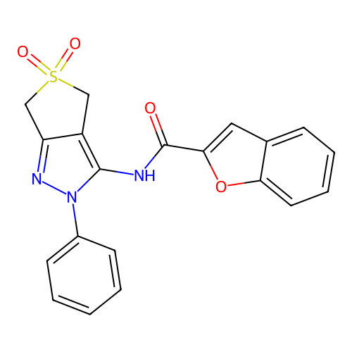 N-(5,5-dioxido-2-phenyl-4,6-dihydro-2H-thieno[3,4-c]pyrazol-3-yl)benzofuran-2-carboxamide structure