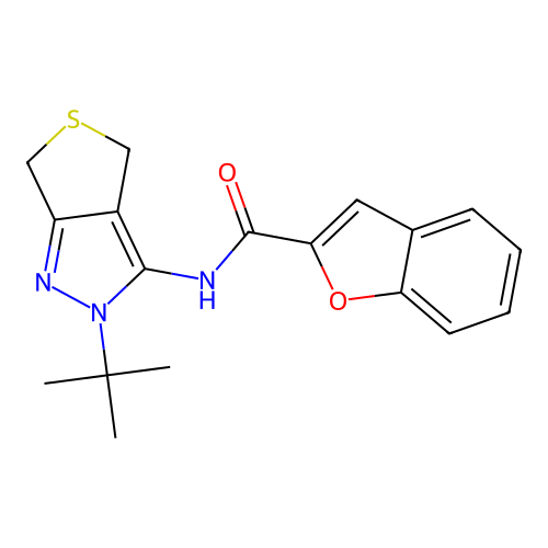 N-(2-tert-butyl-4,6-dihydrothieno[3,4-c]pyrazol-3-yl)-1-benzofuran-2-carboxamide structure