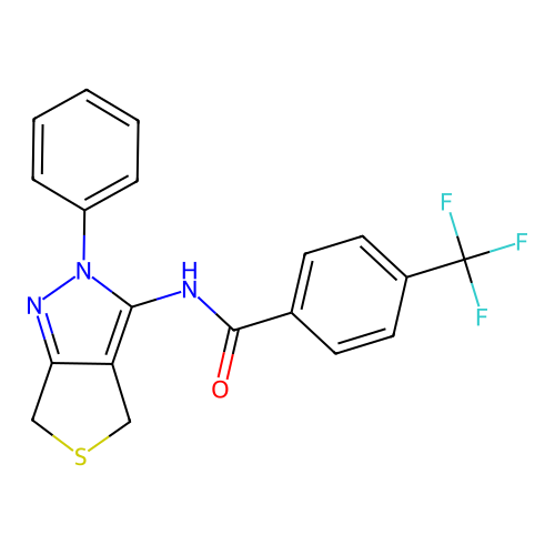 N-(2-phenyl-4,6-dihydrothieno[3,4-c]pyrazol-3-yl)-4-(trifluoromethyl)benzamide structure