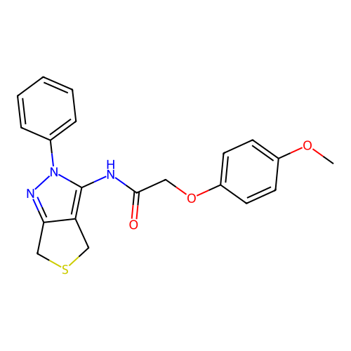 2-(4-methoxyphenoxy)-N-(2-phenyl-4,6-dihydrothieno[3,4-c]pyrazol-3-yl)acetamide structure