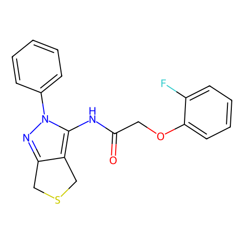 2-(2-fluorophenoxy)-N-(2-phenyl-4,6-dihydrothieno[3,4-c]pyrazol-3-yl)acetamide structure