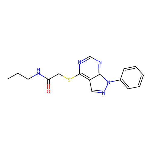 2-(1-phenylpyrazolo[3,4-d]pyrimidin-4-yl)sulfanyl-N-propylacetamide structure