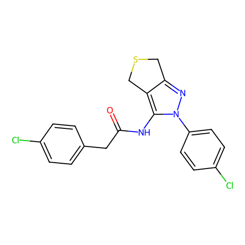 2-(4-chlorophenyl)-N-[2-(4-chlorophenyl)-2H,4H,6H-thieno[3,4-c]pyrazol-3-yl]acetamide structure