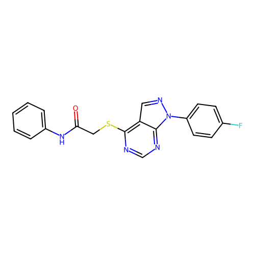 2-[1-(4-fluorophenyl)pyrazolo[3,4-d]pyrimidin-4-yl]sulfanyl-N-phenylacetamide structure