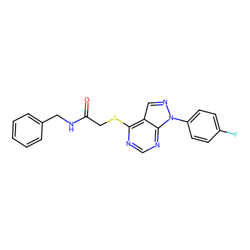 N-benzyl-2-[1-(4-fluorophenyl)pyrazolo[3,4-d]pyrimidin-4-yl]sulfanylacetamide structure
