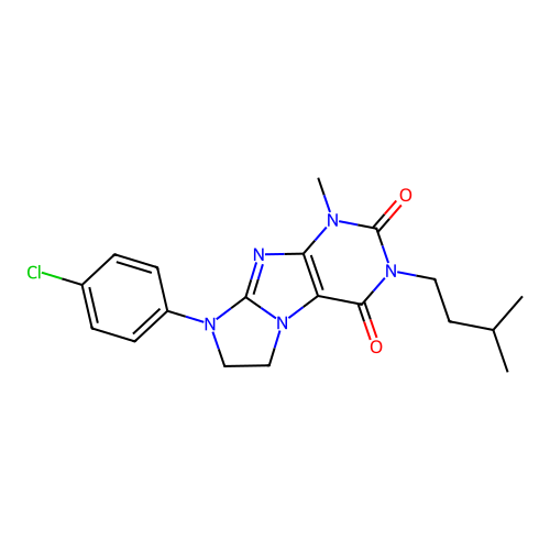 8-(4-chlorophenyl)-1-methyl-3-(3-methylbutyl)-7,8-dihydro-1H-imidazo[2,1-f]purine-2,4(3H,6H)-dione structure