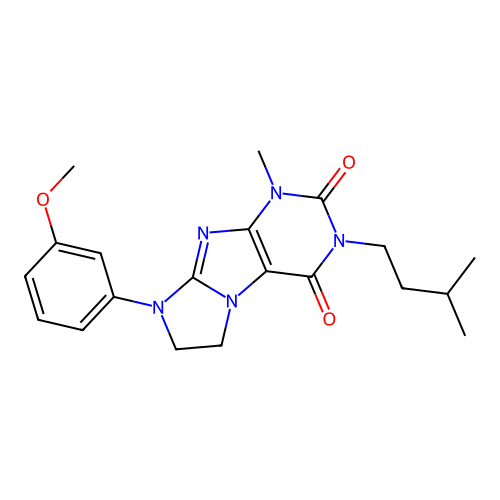 6-(3-methoxyphenyl)-4-methyl-2-(3-methylbutyl)-7,8-dihydropurino[7,8-a]imidazole-1,3-dione structure