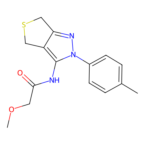 2-methoxy-N-[2-(4-methylphenyl)-4,6-dihydrothieno[3,4-c]pyrazol-3-yl]acetamide structure