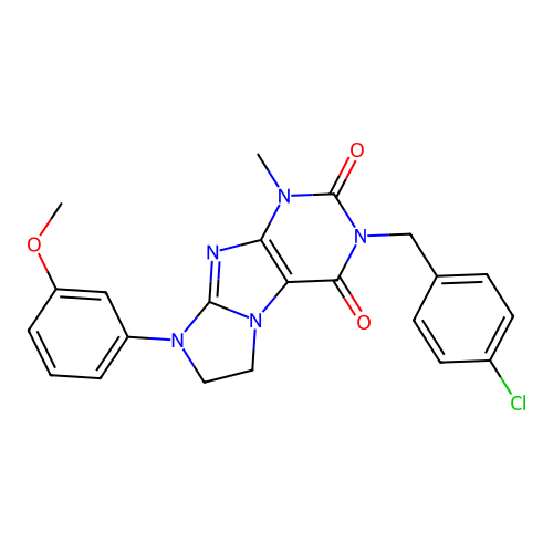 3-(4-chlorobenzyl)-8-(3-methoxyphenyl)-1-methyl-7,8-dihydro-1H-imidazo[2,1-f]purine-2,4(3H,6H)-dione structure