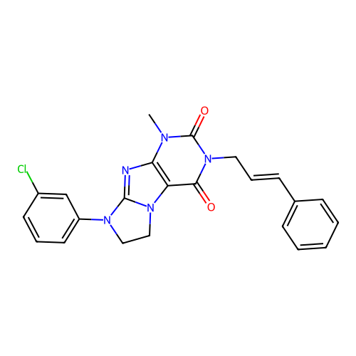 8-(3-chlorophenyl)-1-methyl-3-[(2E)-3-phenylprop-2-en-1-yl]-7,8-dihydro-1H-imidazo[2,1-f]purine-2,4(3H,6H)-dione structure