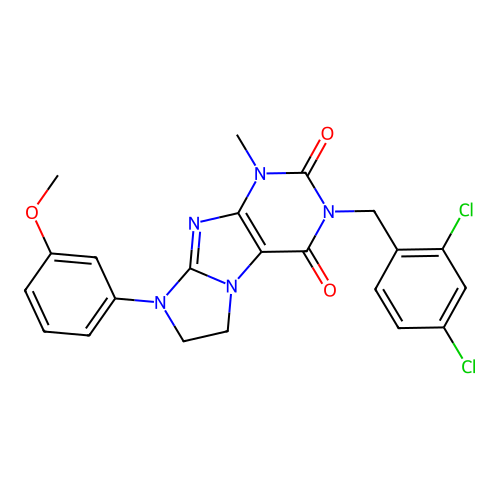 3-(2,4-dichlorobenzyl)-8-(3-methoxyphenyl)-1-methyl-7,8-dihydro-1H-imidazo[2,1-f]purine-2,4(3H,6H)-dione structure