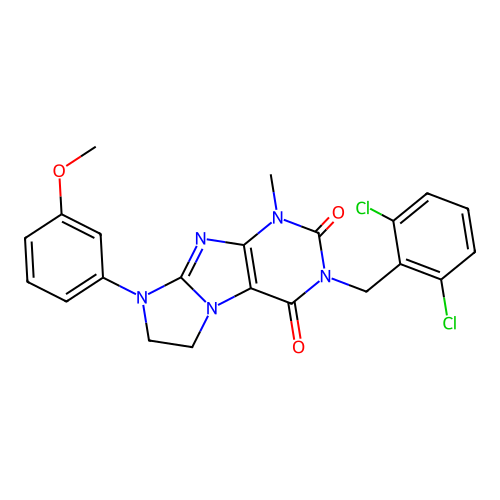 2-[(2,6-dichlorophenyl)methyl]-6-(3-methoxyphenyl)-4-methyl-7,8-dihydropurino[7,8-a]imidazole-1,3-dione structure