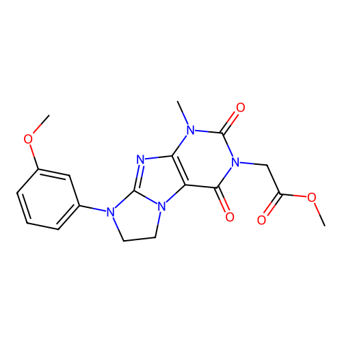 methyl 2-[6-(3-methoxyphenyl)-4-methyl-1,3-dioxo-7,8-dihydropurino[7,8-a]imidazol-2-yl]acetate structure