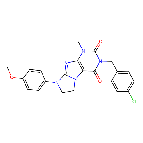 2-[(4-chlorophenyl)methyl]-6-(4-methoxyphenyl)-4-methyl-7,8-dihydropurino[7,8-a]imidazole-1,3-dione structure