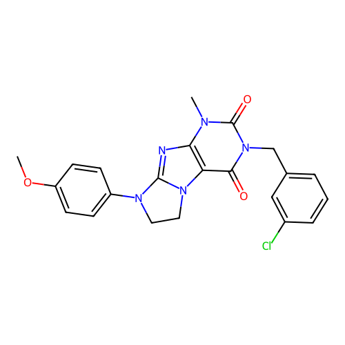 2-[(3-chlorophenyl)methyl]-6-(4-methoxyphenyl)-4-methyl-7,8-dihydropurino[7,8-a]imidazole-1,3-dione structure