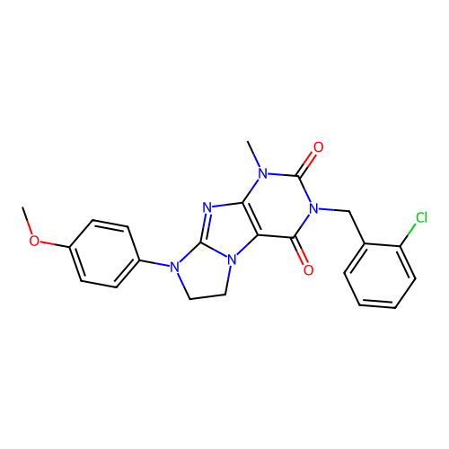 3-(2-chlorobenzyl)-8-(4-methoxyphenyl)-1-methyl-7,8-dihydro-1H-imidazo[2,1-f]purine-2,4(3H,6H)-dione structure