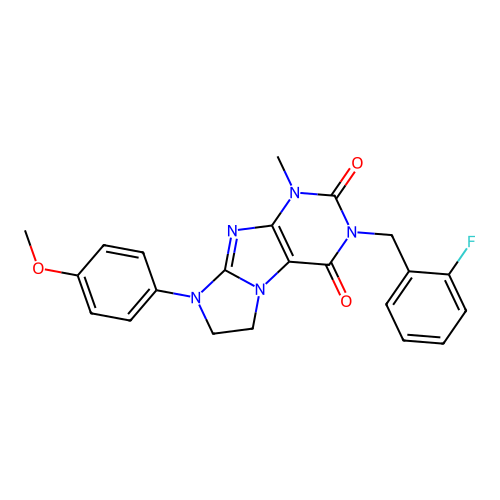 2-[(2-fluorophenyl)methyl]-6-(4-methoxyphenyl)-4-methyl-7,8-dihydropurino[7,8-a]imidazole-1,3-dione structure