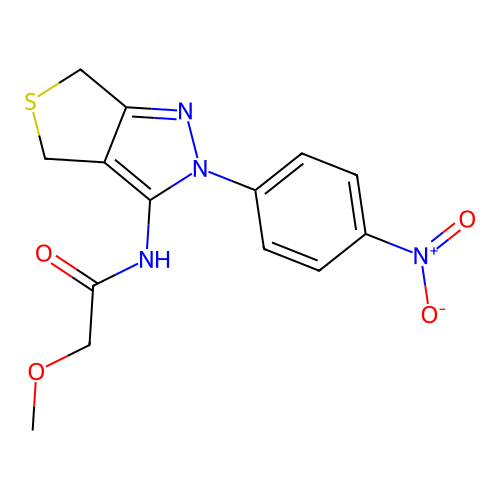 2-methoxy-N-[2-(4-nitrophenyl)-4,6-dihydrothieno[3,4-c]pyrazol-3-yl]acetamide structure