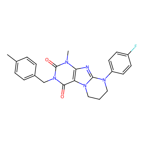 9-(4-fluorophenyl)-1-methyl-3-(4-methylbenzyl)-6,7,8,9-tetrahydropyrimido[2,1-f]purine-2,4(1H,3H)-dione structure