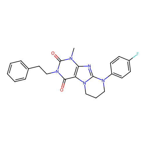9-(4-fluorophenyl)-1-methyl-3-(2-phenylethyl)-1H,2H,3H,4H,6H,7H,8H,9H-pyrimido[1,2-g]purine-2,4-dione structure