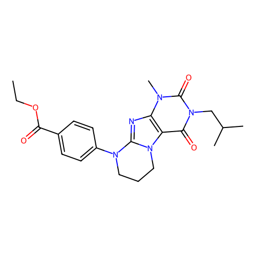 ethyl 4-[1-methyl-3-(2-methylpropyl)-2,4-dioxo-1,2,3,4,7,8-hexahydropyrimido[2,1-f]purin-9(6H)-yl]benzoate structure