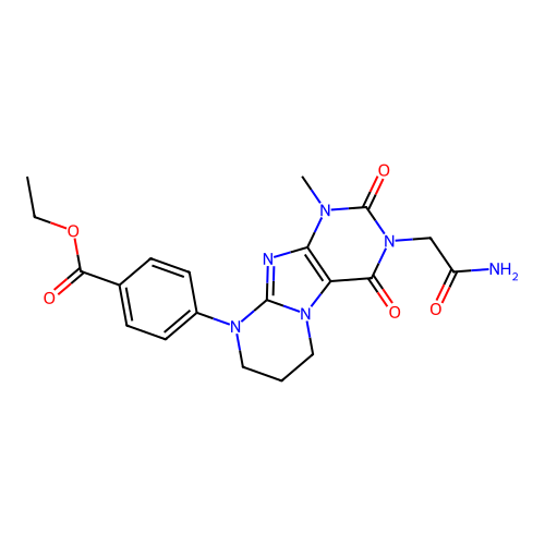 ethyl 4-[3-(2-amino-2-oxoethyl)-1-methyl-2,4-dioxo-7,8-dihydro-6H-purino[7,8-a]pyrimidin-9-yl]benzoate structure