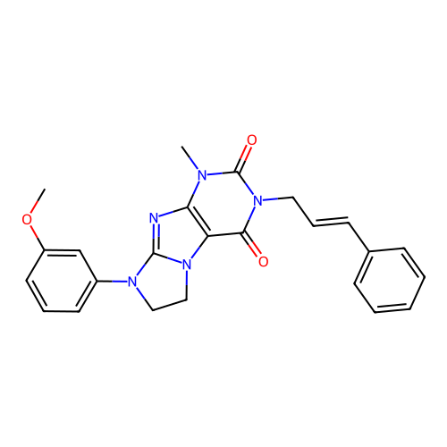 3-((2E)-3-phenylprop-2-enyl)-8-(3-methoxyphenyl)-1-methyl-1,3,5-trihydroimidaz olidino[1,2-h]purine-2,4-dione structure