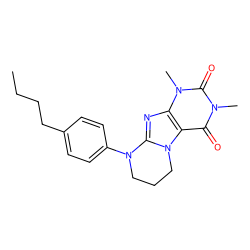 9-(4-butylphenyl)-1,3-dimethyl-7,8-dihydro-6H-purino[7,8-a]pyrimidine-2,4-dione structure