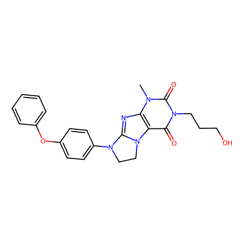 2-(3-hydroxypropyl)-4-methyl-6-(4-phenoxyphenyl)-7,8-dihydropurino[7,8-a]imidazole-1,3-dione structure