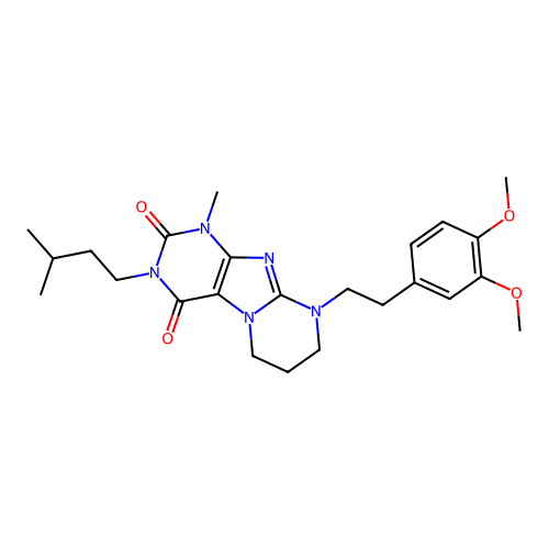 9-[2-(3,4-dimethoxyphenyl)ethyl]-1-methyl-3-(3-methylbutyl)-6,7,8,9-tetrahydropyrimido[2,1-f]purine-2,4(1H,3H)-dione structure