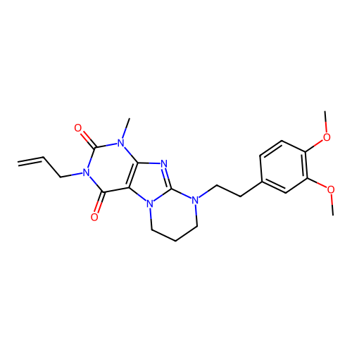 9-[2-(3,4-dimethoxyphenyl)ethyl]-1-methyl-3-prop-2-enyl-1,3,5-trihydro-6H,7H,8 H-1,3-diazaperhydroino[1,2-h]purine-2,4-dione structure
