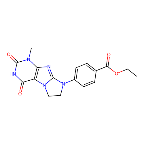 Ethyl 4-(4-methyl-1,3-dioxo-7,8-dihydropurino[7,8-a]imidazol-6-yl)benzoate structure