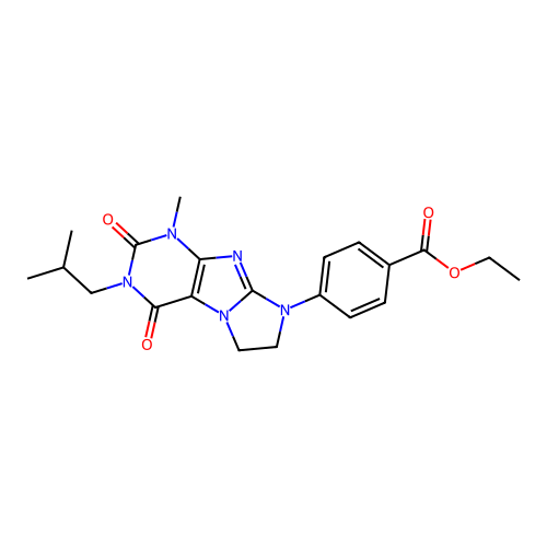 ethyl 4-[1-methyl-3-(2-methylpropyl)-2,4-dioxo-1H,2H,3H,4H,6H,7H,8H-imidazo[1,2-g]purin-8-yl]benzoate structure