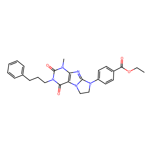 ethyl 4-[1-methyl-2,4-dioxo-3-(3-phenylpropyl)-1H,2H,3H,4H,6H,7H,8H-imidazo[1,2-g]purin-8-yl]benzoate structure