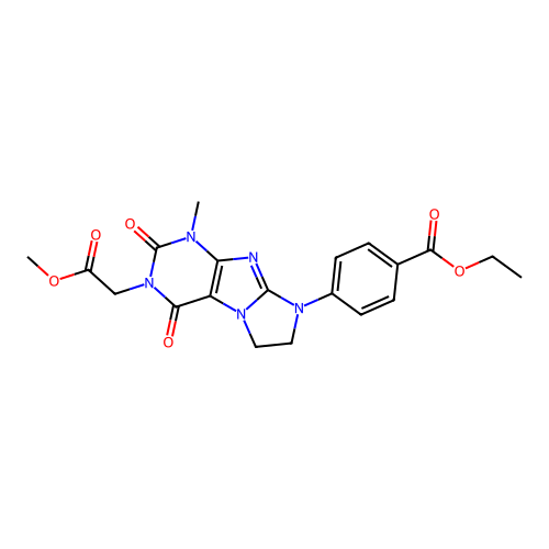 ethyl 4-[2-(2-methoxy-2-oxoethyl)-4-methyl-1,3-dioxo-7,8-dihydropurino[7,8-a]imidazol-6-yl]benzoate structure
