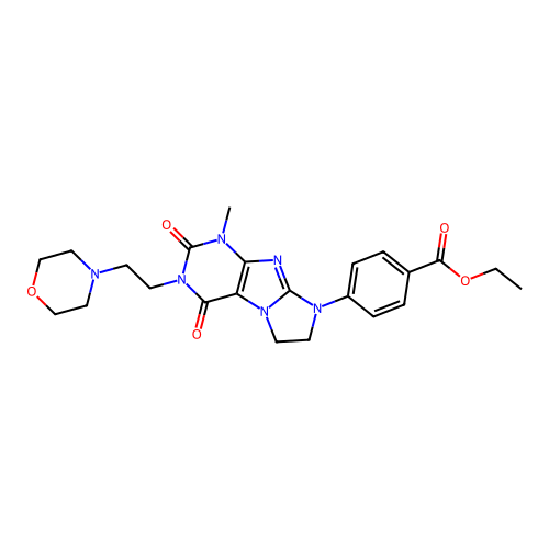 ethyl 4-[1-methyl-3-(2-morpholin-4-ylethyl)-2,4-dioxo-1,3,5-trihydroimidazolid ino[1,2-h]purin-8-yl]benzoate structure