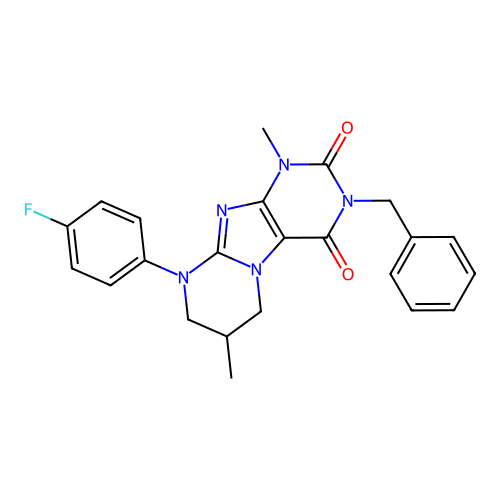 3-benzyl-9-(4-fluorophenyl)-1,7-dimethyl-6,7,8,9-tetrahydropyrimido[2,1-f]purine-2,4(1H,3H)-dione structure