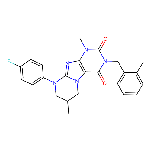 9-(4-fluorophenyl)-1,7-dimethyl-3-(2-methylbenzyl)-6,7,8,9-tetrahydropyrimido[2,1-f]purine-2,4(1H,3H)-dione structure