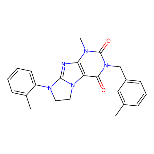 1-methyl-8-(2-methylphenyl)-3-[(3-methylphenyl)methyl]-1,3,5-trihydroimidazoli dino[1,2-h]purine-2,4-dione structure