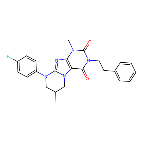 9-(4-fluorophenyl)-1,7-dimethyl-3-(2-phenylethyl)-1H,2H,3H,4H,6H,7H,8H,9H-pyrimido[1,2-g]purine-2,4-dione structure
