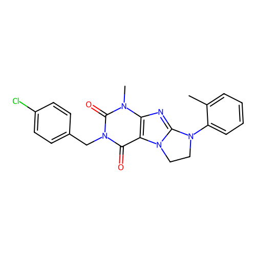 2-[(4-chlorophenyl)methyl]-4-methyl-6-(2-methylphenyl)-7,8-dihydropurino[7,8-a]imidazole-1,3-dione structure